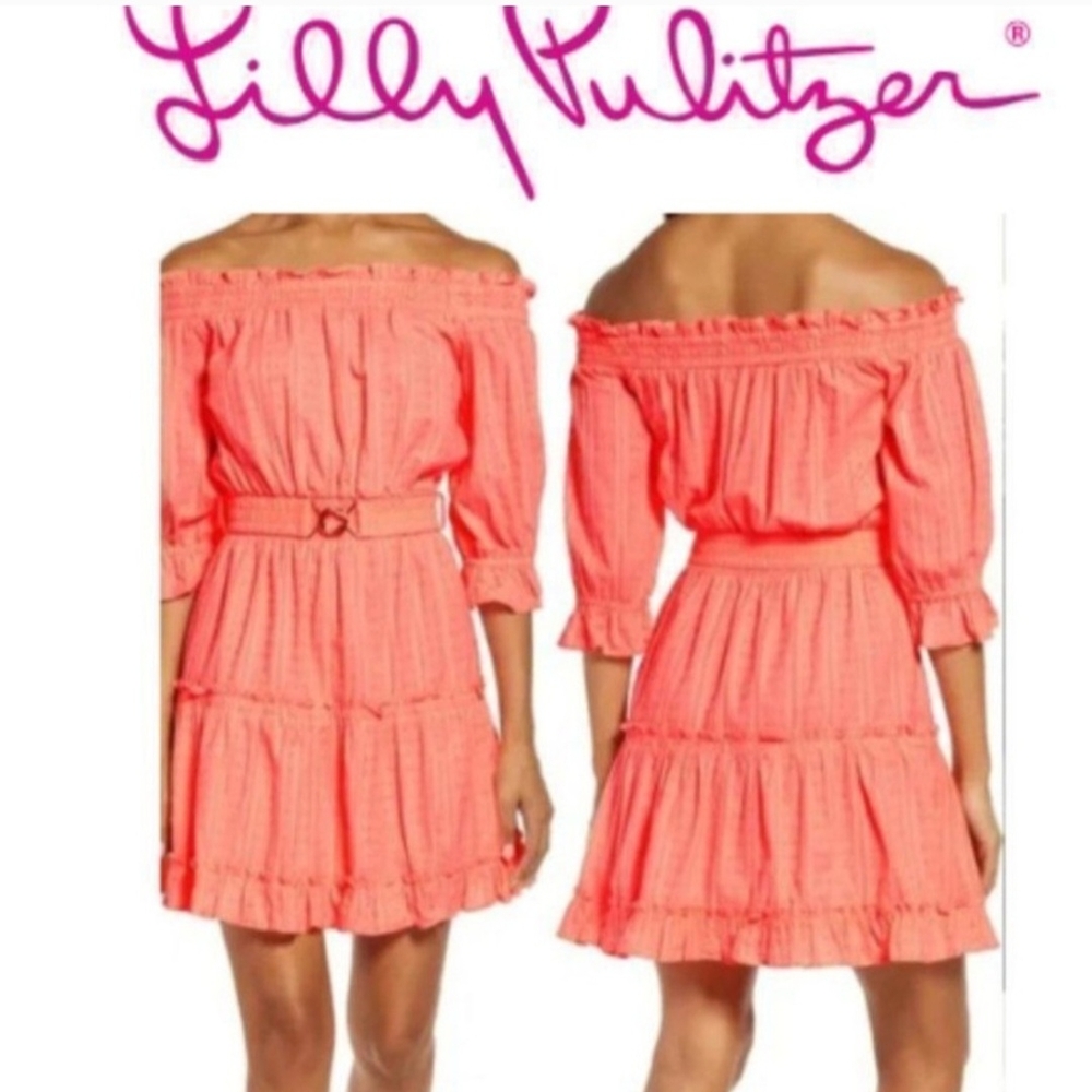 Lilly Pulitzer Coral Off-Shoulder Dress